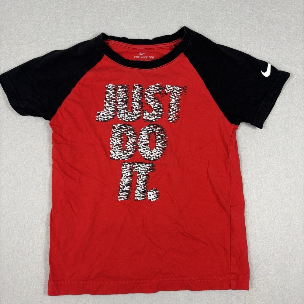 Nike Kids Just Do It Swoosh Swarm Tee Red Black Boys Large 6-7yrs Short Sleeve